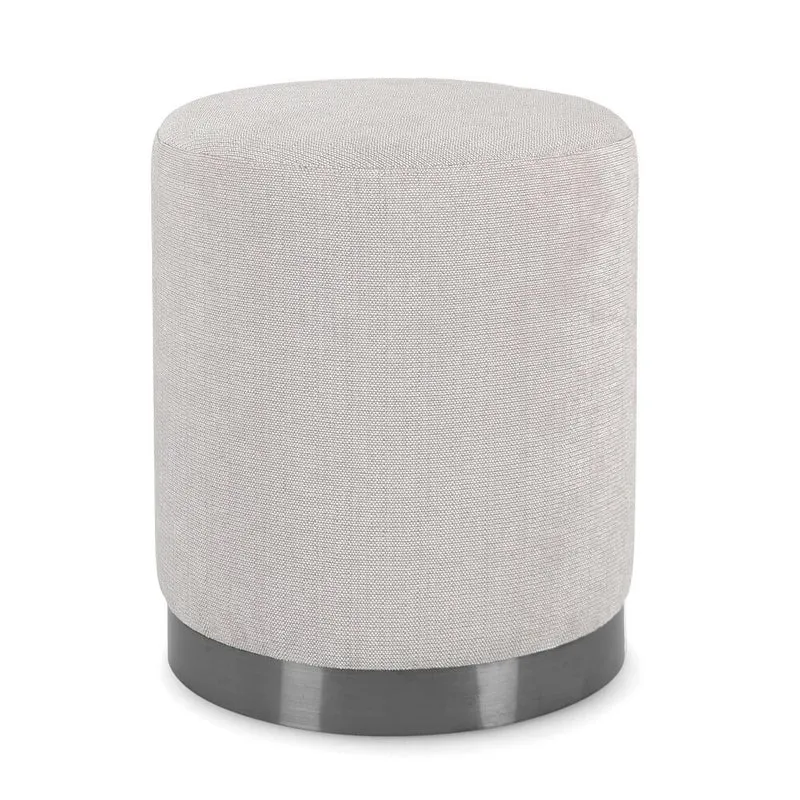 Pouf Rotondo Imbottito in Tessuto con Base in Acciaio - LEE