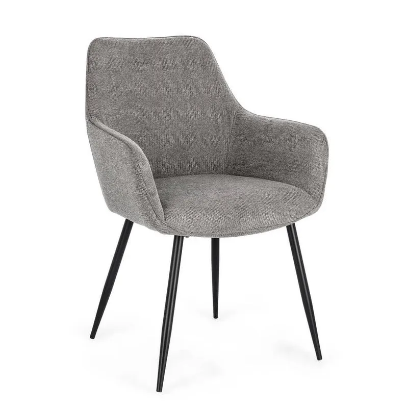 Set di 2 Sedie con Braccioli Imbottite in Tessuto Gambe in Acciaio - KYLE