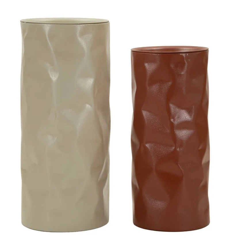 Coppia tavolini rotondi metallo martellato 30x70 e 27x60 cm - NORIMBERGA