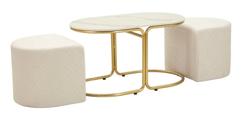 Tavolino da caffè con 2 pouf contenitore moderno con dettagli dorati - RELAX