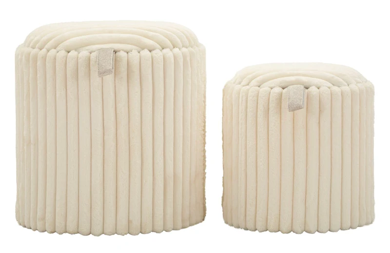 Coppia Pouf Cilindrici Stile Nordico Ø 40x42 e 31x32 cm - GOTEBORG
