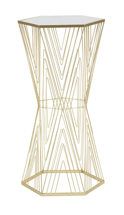 Tavolino Portatelefono Esagonale in Metallo Dorato con Piano a Specchio - LINES 6