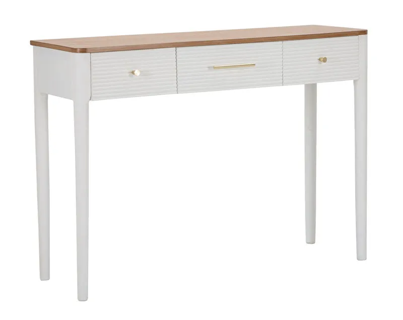 Console in legno bianco con 3 cassetti e maniglie dorate - MATERA