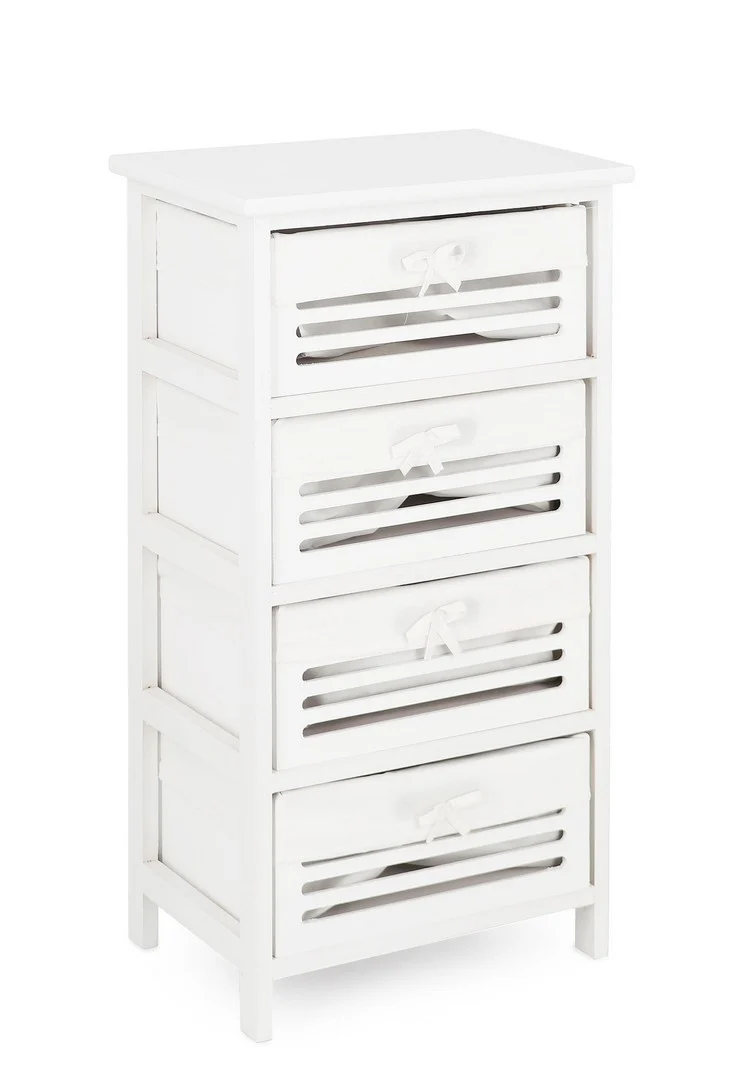 Cassettiera in Legno Bianca 4 Cassetti Stile Shabby Chic - LENY