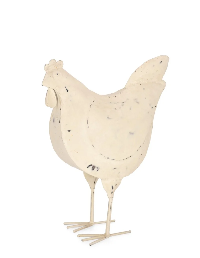 Set di 2 Gallina Decorativa in Metallo Effetto Sbiancato 48,5 cm - GALLINA