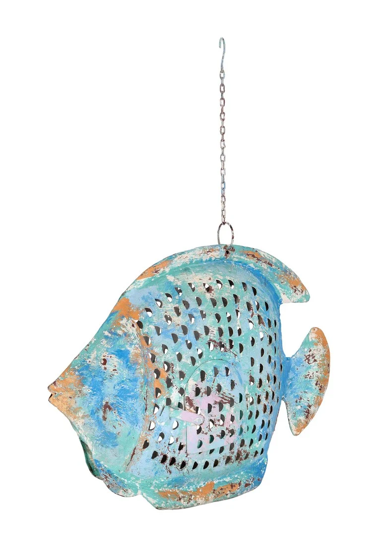 Set di 2 Decorazioni Pesce in Metallo Traforato Azzurro da Appendere - PESCE