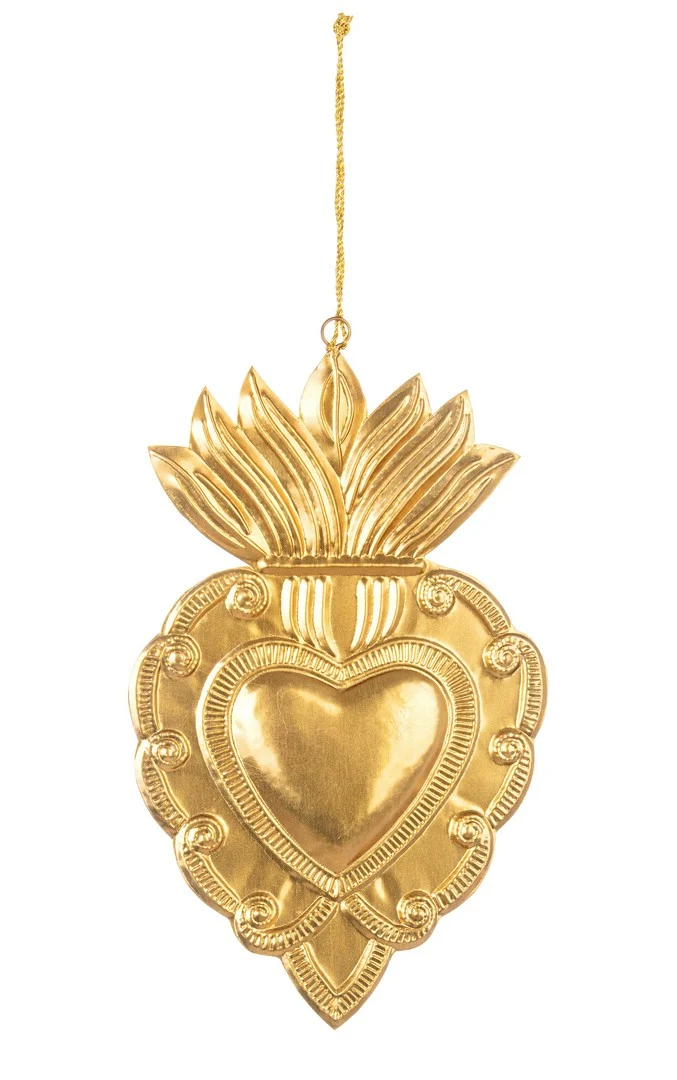 Set di 4 Pendagli Decorativi Cuore Sacro in Metallo Dorato - MALORY