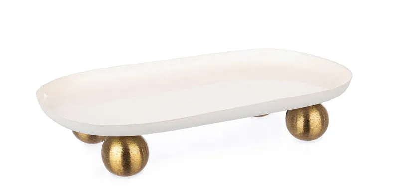 Set di 4 Vassoi Decorativi in Metallo Bianco con Piedini Dorati - DONYA