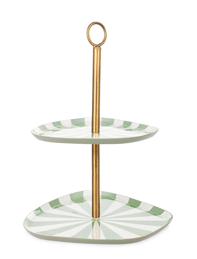 Set di 4 Alzate a 2 Piani in Metallo Decorativo Verde e Bianco - DONYA