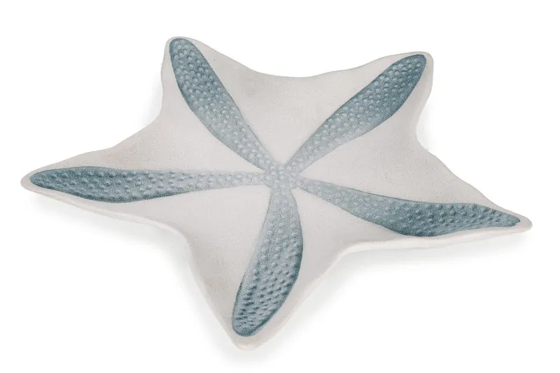 Set di 4 Piatti Decorativi a Stella Marina in Porcellana Bianco e Blu - STELLA