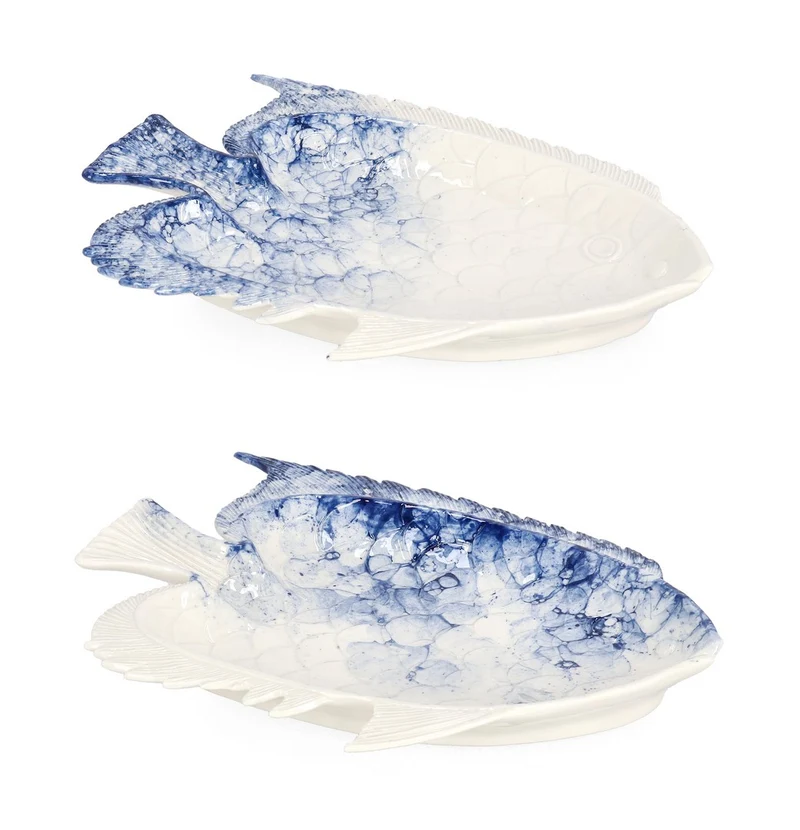 Set di 4 Piatti Decorativi a Forma di Pesce in Porcellana - HARVEY