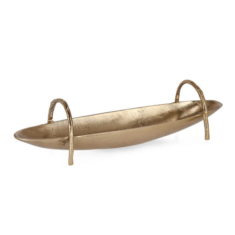 Vassoio Decorativo Ovale in Alluminio Finitura Oro Spazzolato - SAGAR
