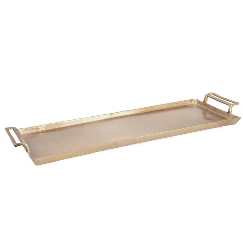 Vassoio decorativo allungato in alluminio finitura oro con manici - SAGAR