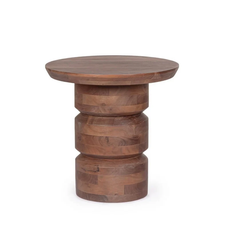 Tavolino rotondo in legno di mango massello con base scultorea - CORTEZ