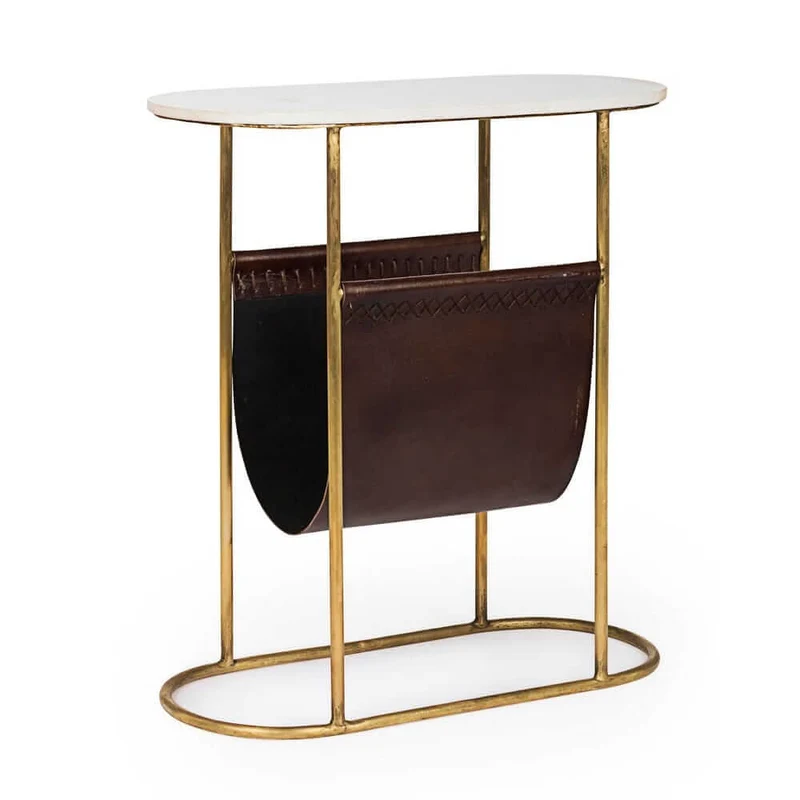 Tavolino con Piano in Marmo e Portariviste in Pelle - LAWSON