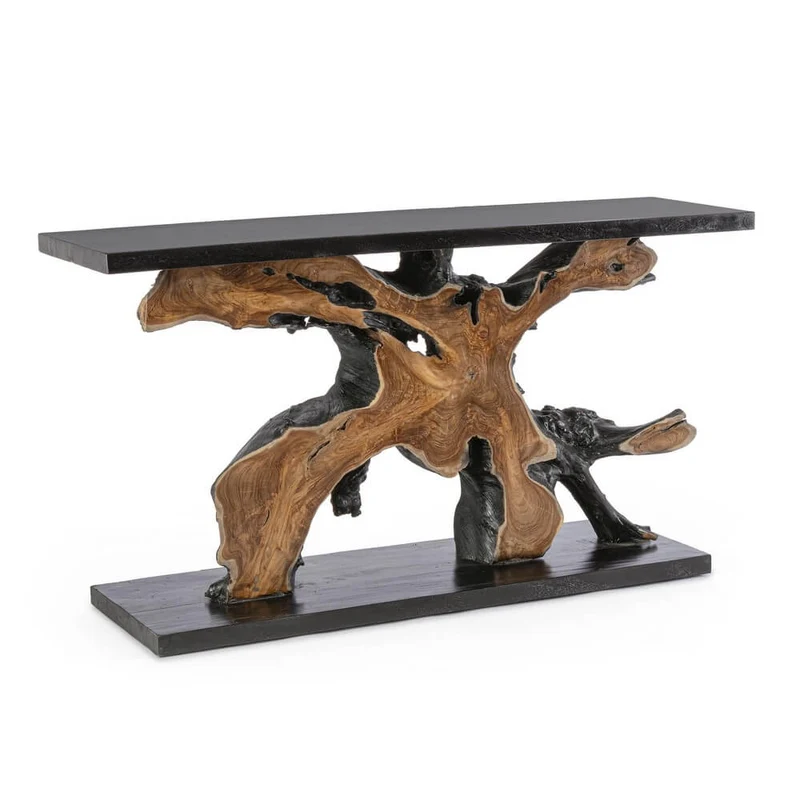 Consolle in Radica di Teak e Legno Suar Naturale 150x40 - MIA