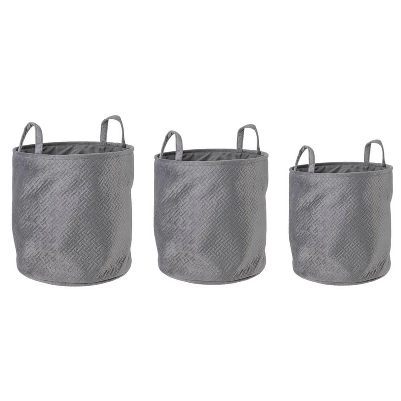 Set di 3 Set da 3 Cestini Portaoggetti in Velluto Grigio con Manici - MEI-HUA