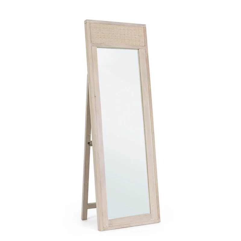 Specchio da Terra con Cornice in Legno di Mango e Rattan - LENA