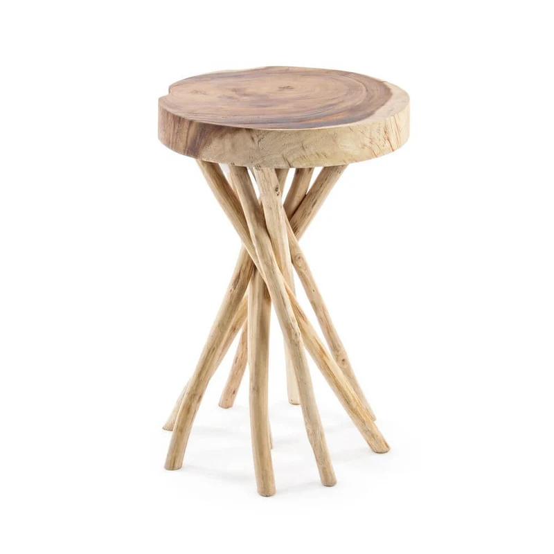 Tavolino in legno mungur con gambe a rami di teak naturale - KAI