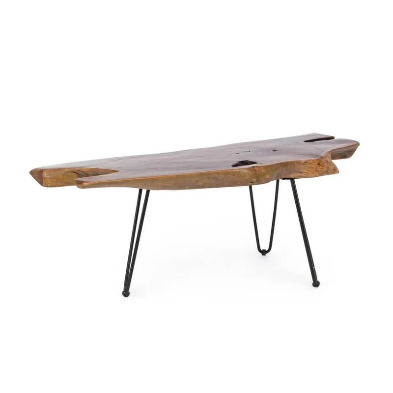 Tavolino in Radica di Teak Naturale con Gambe in Acciaio - IVY