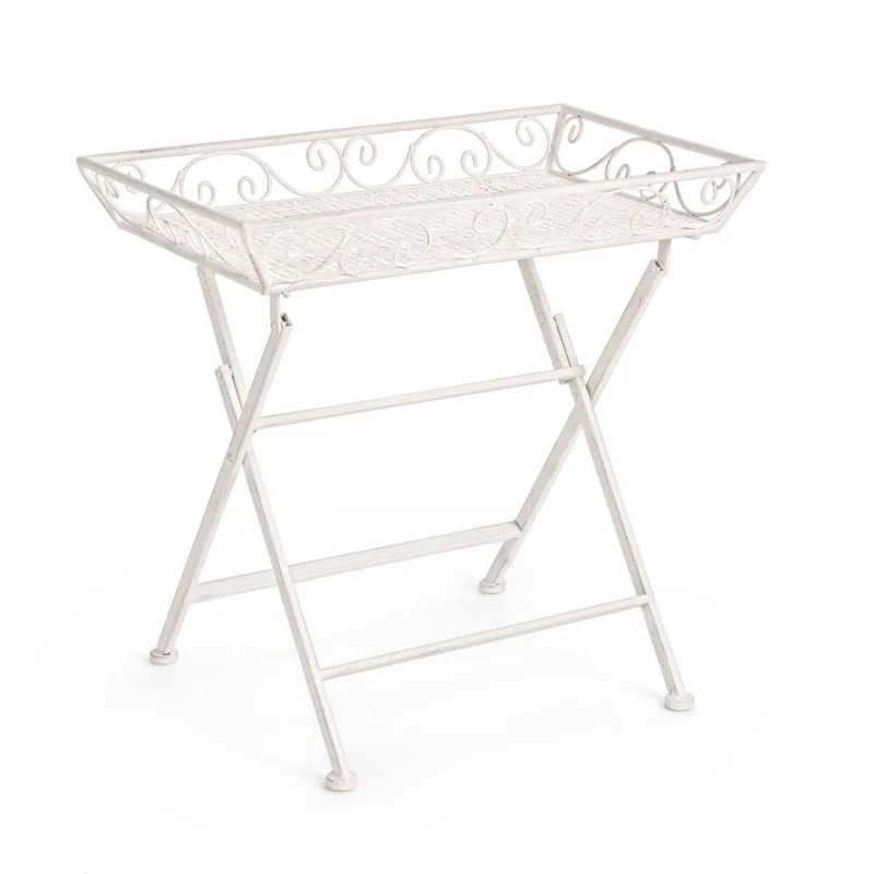 Set di 2 Tavolini Pieghevoli in Acciaio Stile Shabby Chic - IRENE