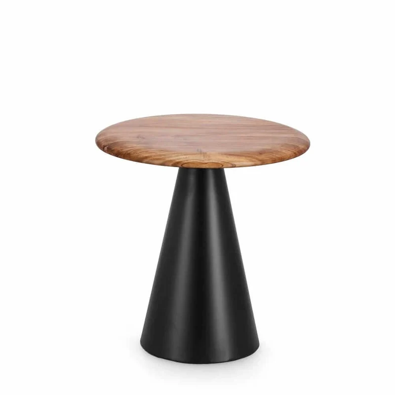 Tavolino rotondo in legno di acacia con base conica in acciaio - HYBRID