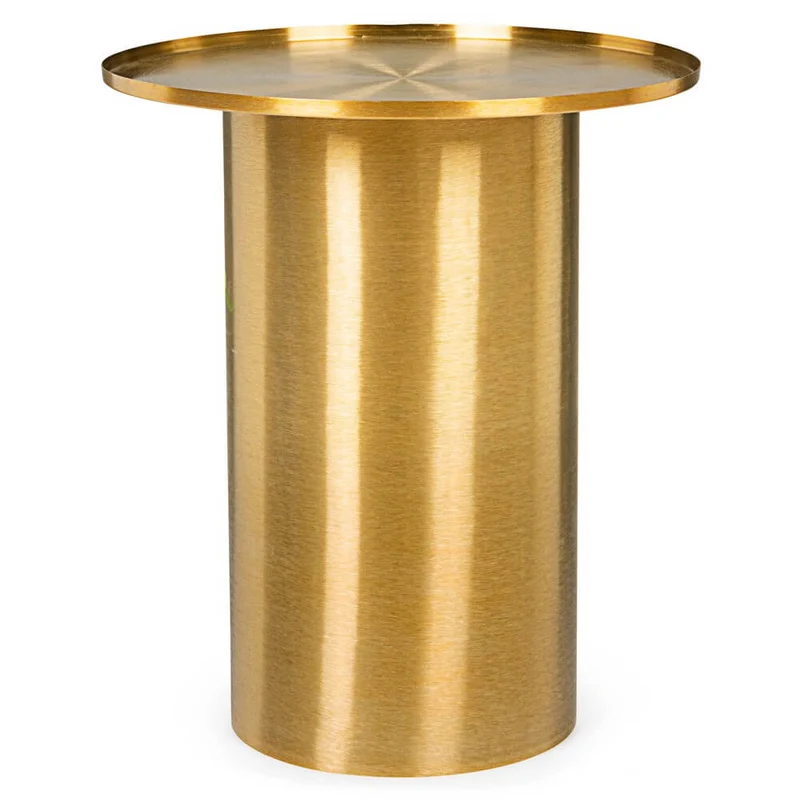 Tavolino rotondo in acciaio finitura ottone base cilindrica - HISPER