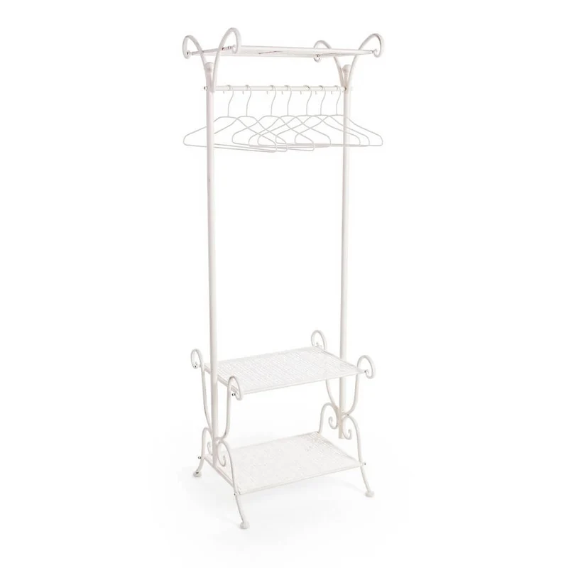 Appendiabiti in metallo bianco con 2 ripiani e grucce stile shabby chic - IRENE