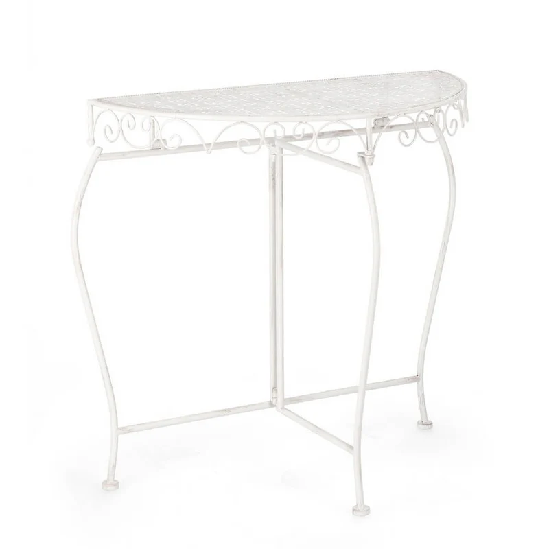 Set di 2 consolle mezzaluna in acciaio stile romantico bianco - IRENE