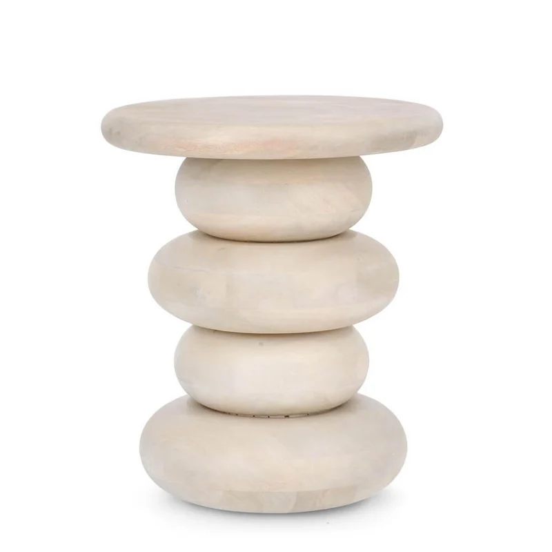 Tavolino rotondo in legno di mango naturale forma sassi impilati - ELIJAH