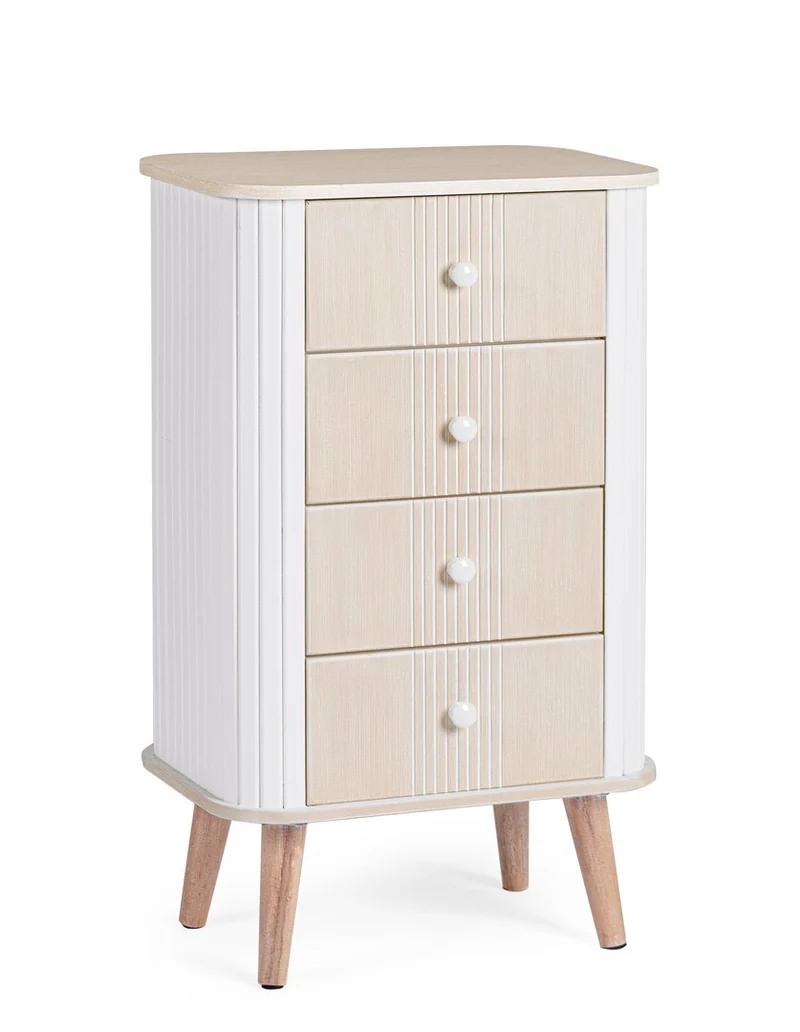 Cassettiera 4 Cassetti in MDF Stile Nordico Bianco e Beige - VESLY