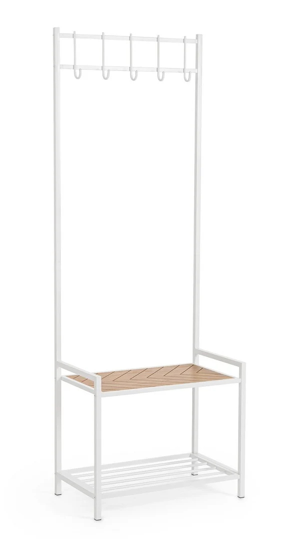Appendiabiti con Panca e Ripiano in Metallo Bianco e Legno - HALDOR