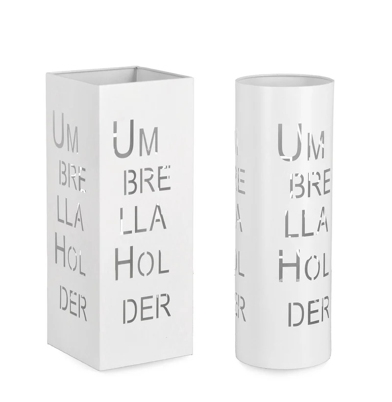 Set di 4 Portaombrelli in Acciaio Bianco con Scritte Traforate - EYMAR