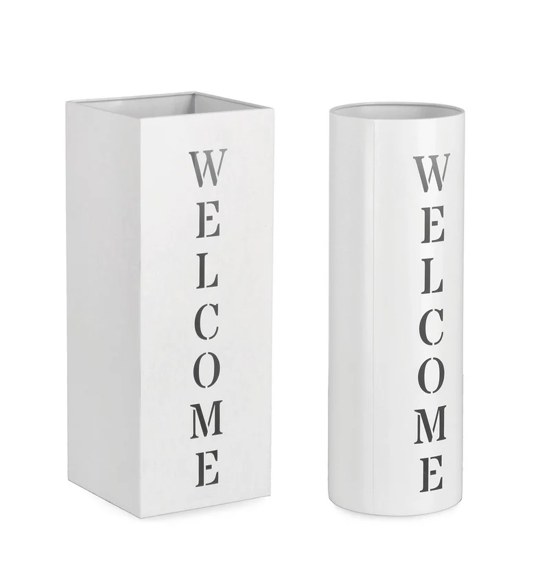 Set di 4 Porta Ombrelli in Acciaio Bianco con Scritta Welcome - DYRIN