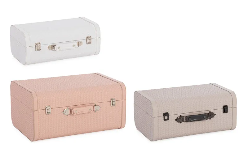 Set da 3 Bauli Valigia Decorativi in MDF e Similpelle - BAULE