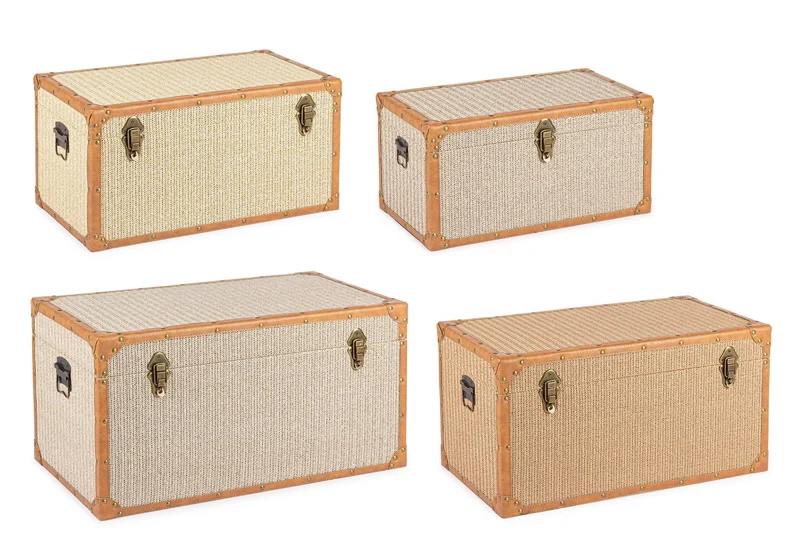 Set da 4 Bauli in MDF e Similpelle con Finiture Vintage - BAULE