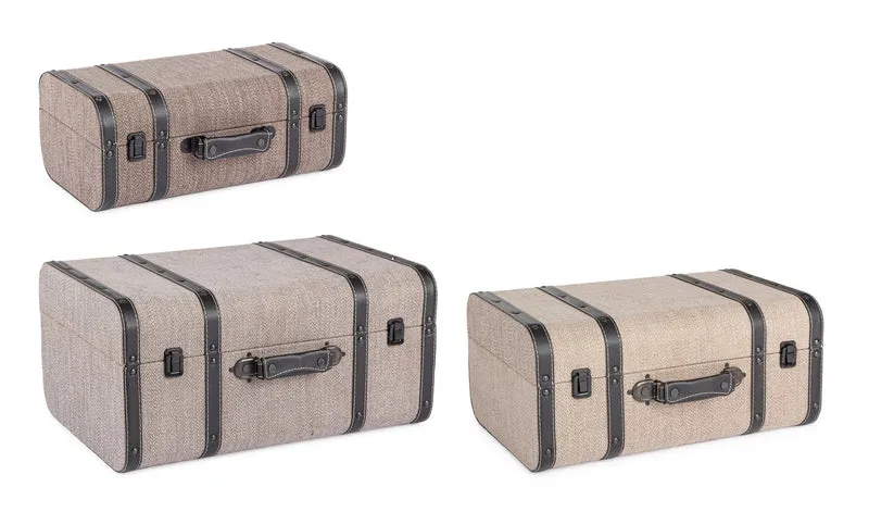 Set da 3 Bauli Valigia in MDF e Similpelle Stile Vintage - BAULE