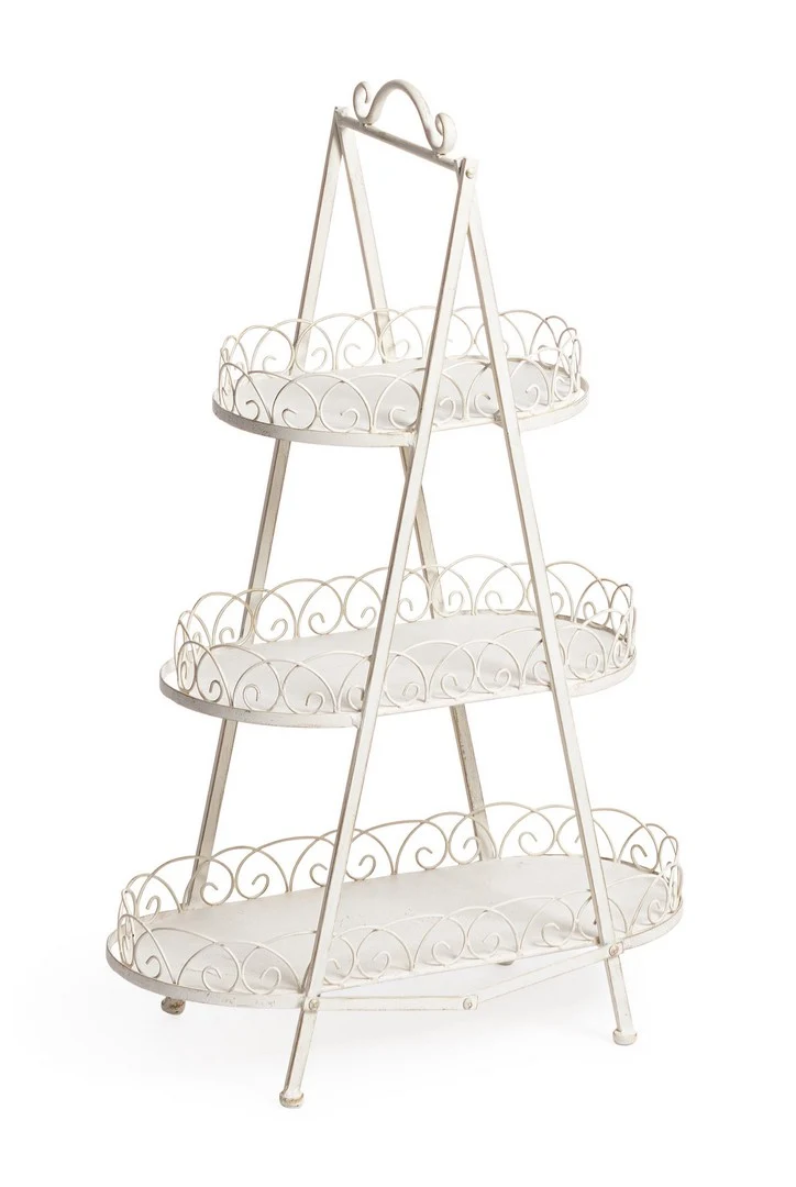 Set di 2 Espositore a 4 Piani in Acciaio Bianco Stile Shabby - LEXI