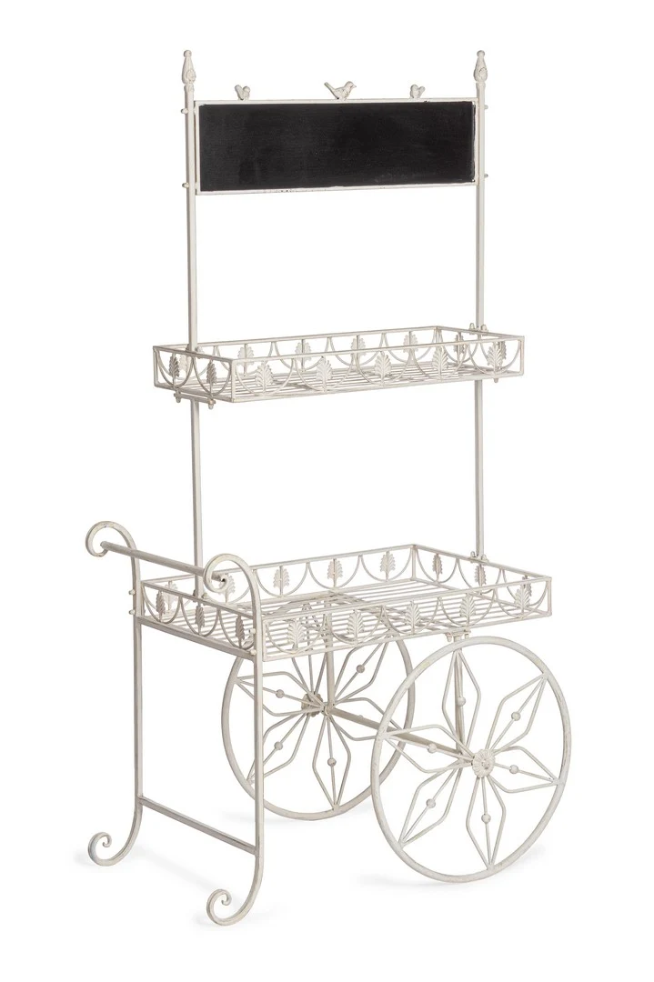 Carrello Espositore in Ferro Bianco 2 Piani con Lavagna - LEXI