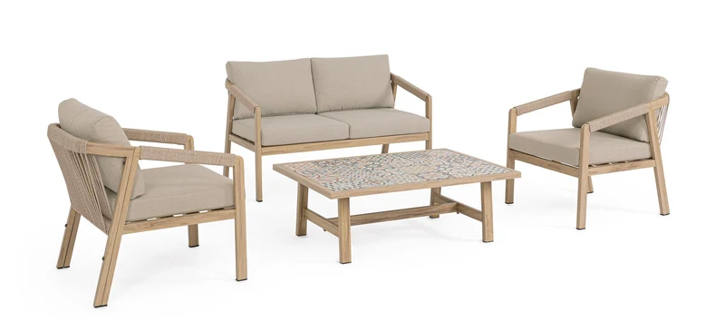 Set da 4 Salotto da Giardino in Alluminio con Cuscini e Tavolino Maioliche - KALIMERA