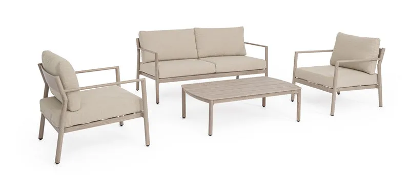 Set da 4 Salotto da Giardino in Alluminio Effetto Legno con Cuscini - SIRIUS
