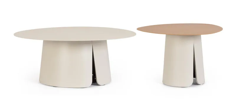 Set di 2 Tavolini Rotondi in Alluminio con Piano Effetto Legno Pelican - HAYDEN