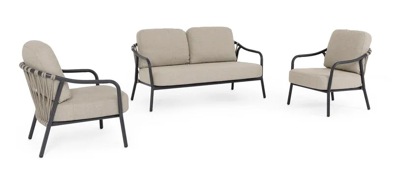 Set da 3 Pezzi Salotto da Giardino con Cuscini in Alluminio e Corda - EDVIGE