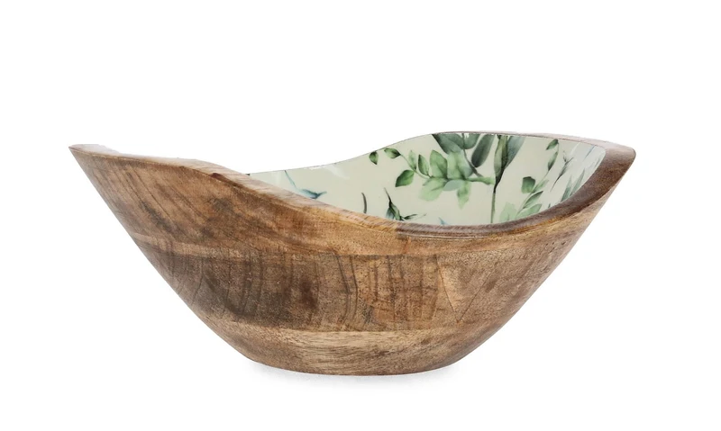 Set di 4 Ciotole in Legno di Mango con Decoro Foglie - THARA