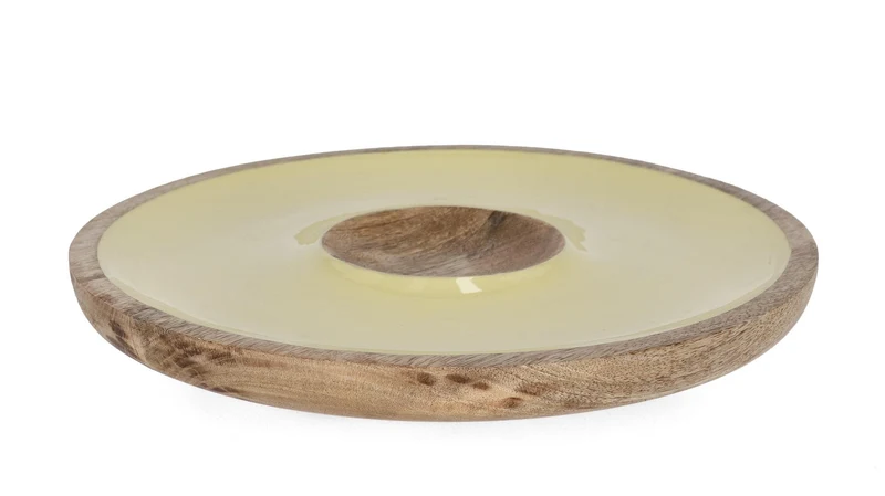 Antipastiera rotonda in legno di mango con smalto giallo D39 cm - THARA