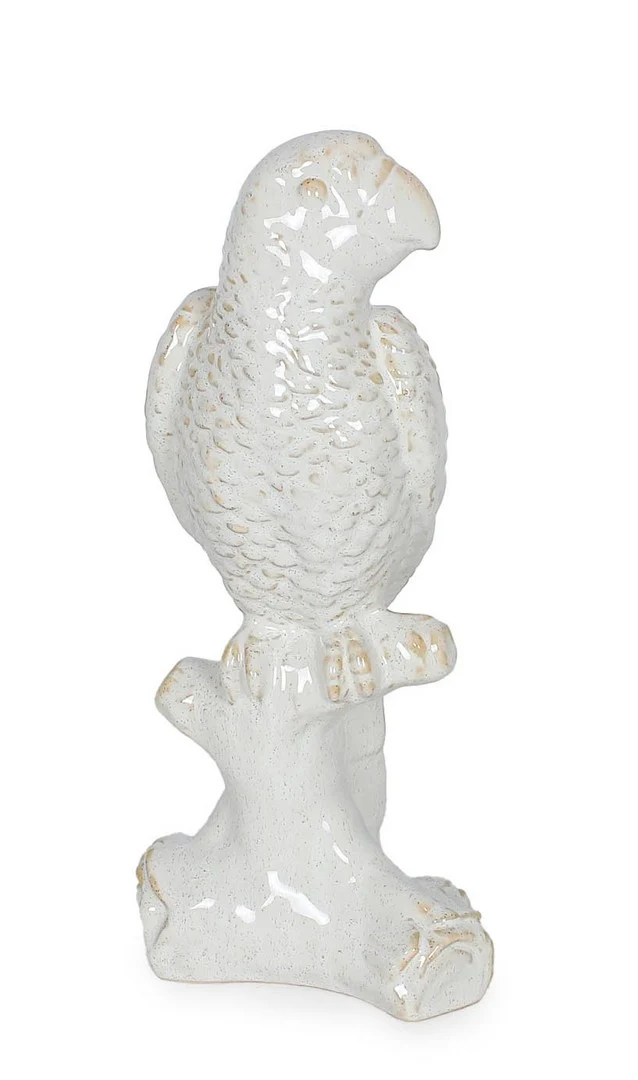 Statuetta Pappagallo Decorativa in Gres Ceramico Bianco - PAPPAGALLO