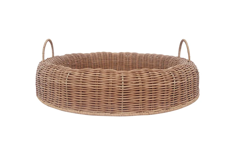 Set di 2 Vassoi Rotondi in Rattan con Manici Stile Naturale - IRELE