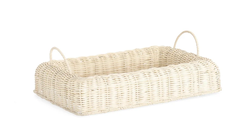 Set di 2 Vassoi Decorativi Rettangolari in Rattan Intrecciato con Manici - IRELE