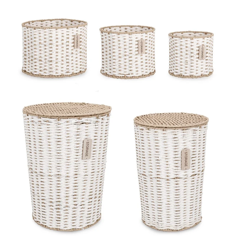 Set di 2 Set da 2 Portabiancheria con 3 Ceste in Corda di Carta Intrecciata - BERTHA