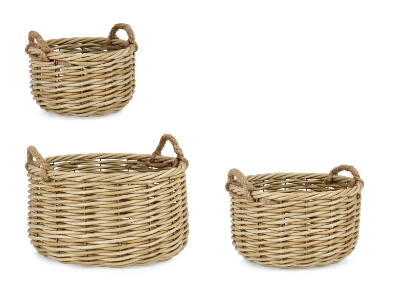 Set di 3 Ceste Tonde in Polyrattan con Manici in Corda - JULEN